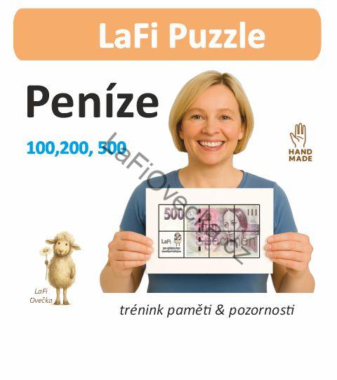 LaFi Dřevěné Puzzle – Peníze (100, 200, 500) | Originální dárek 