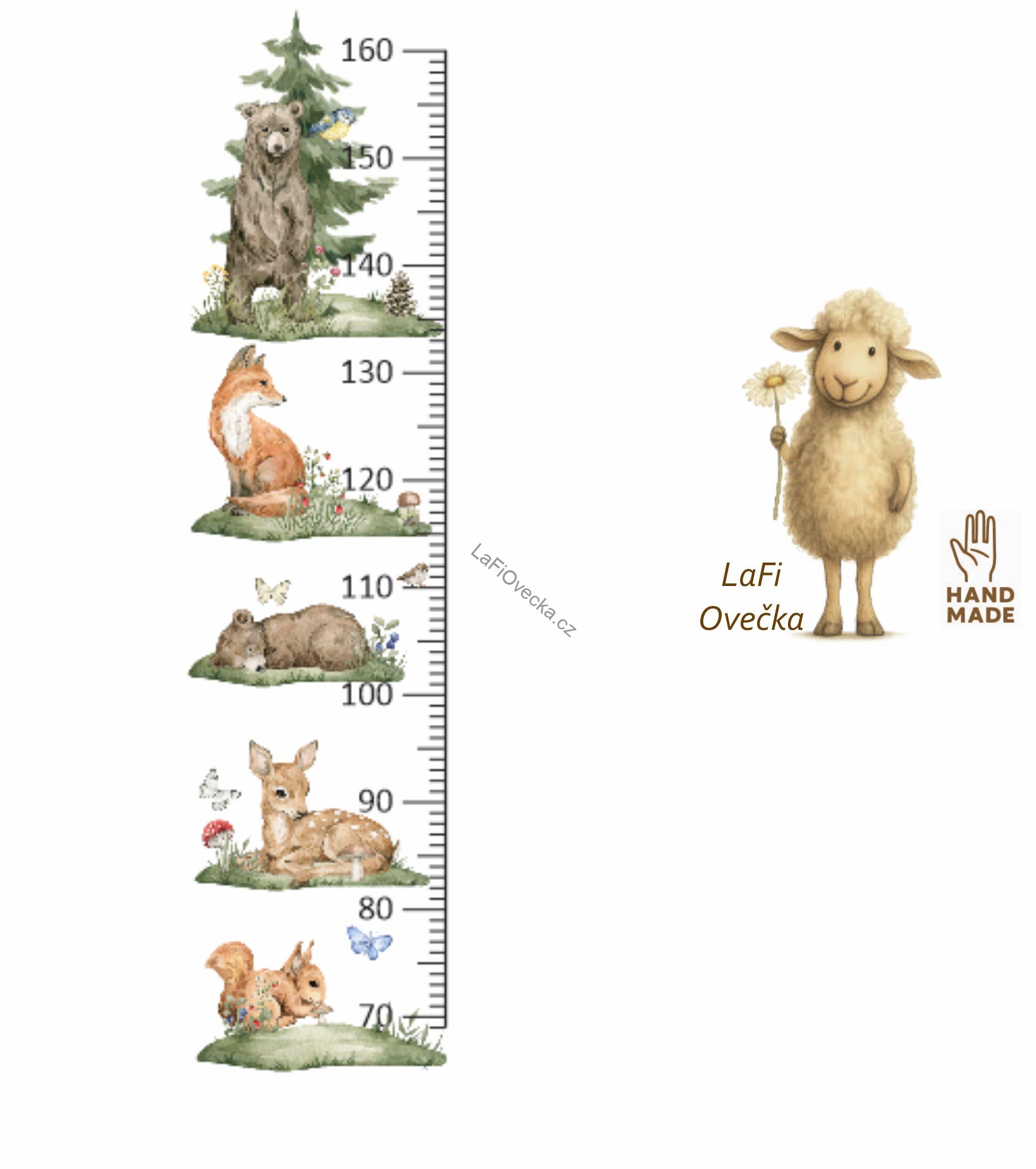 LaFi metr pro děti – Lesní zvířátka | samolepka na zeď (100×30 cm)