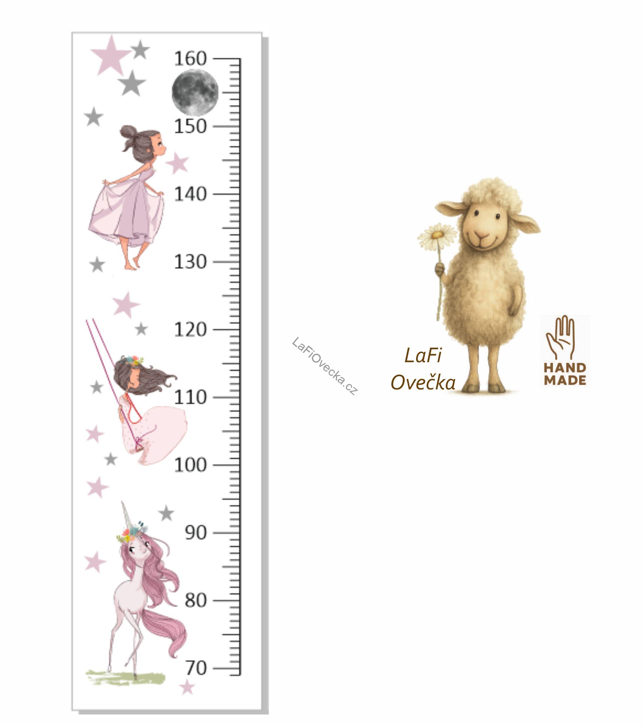 LaFi metr pro děti – Dívka a jednorožec | samolepka na zeď (100×30 cm)