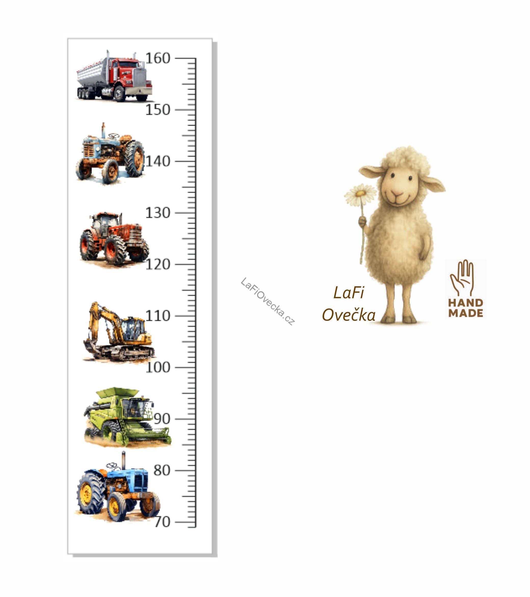 LaFi metr pro děti – Auta, bagry a traktory | samolepka na zeď (100×30 cm)