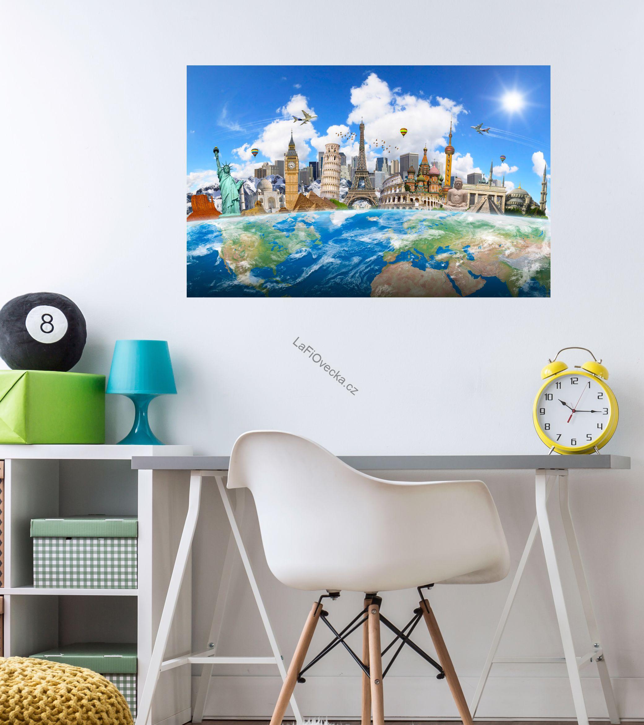 LaFi textilní samolepka na zeď – Barevné dominanty světa pro děti | bez PVC | 1 díl