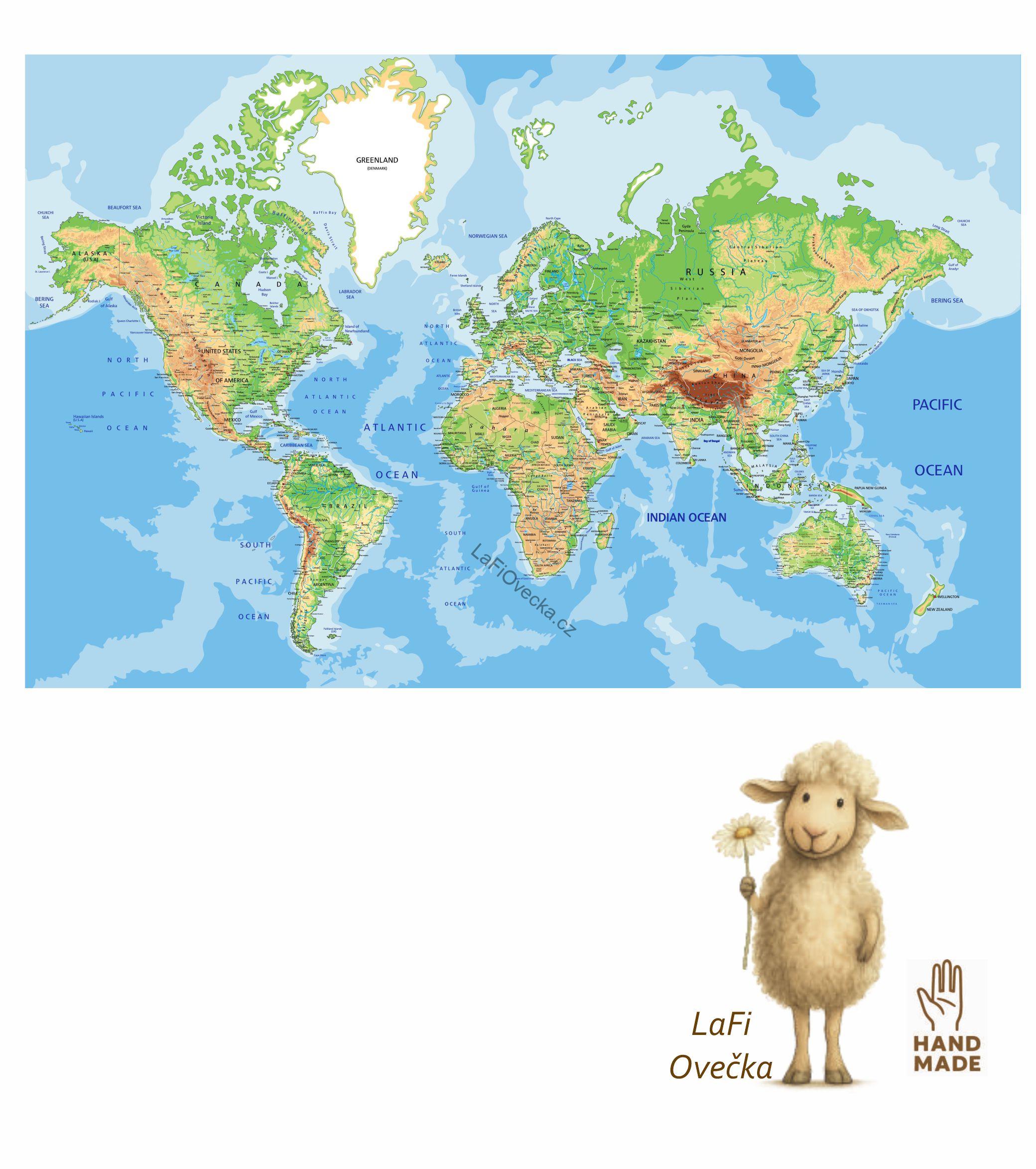 LaFi samolepka na zeď pro děti – Geografie mapa světa | textilní bez PVC | 1 díl