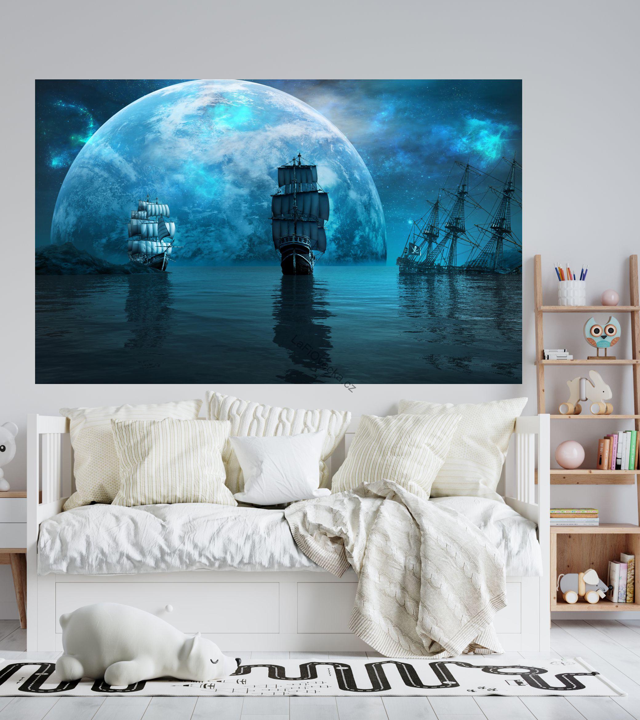 LaFi samolepka na zeď pro děti – Tajemný oceán ve vesmíru | textilní samolepka bez PVC
