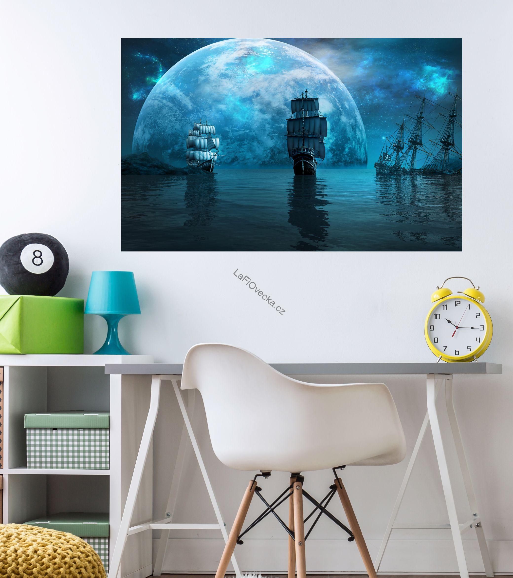 LaFi samolepka na zeď pro děti – Tajemný oceán ve vesmíru | textilní samolepka bez PVC