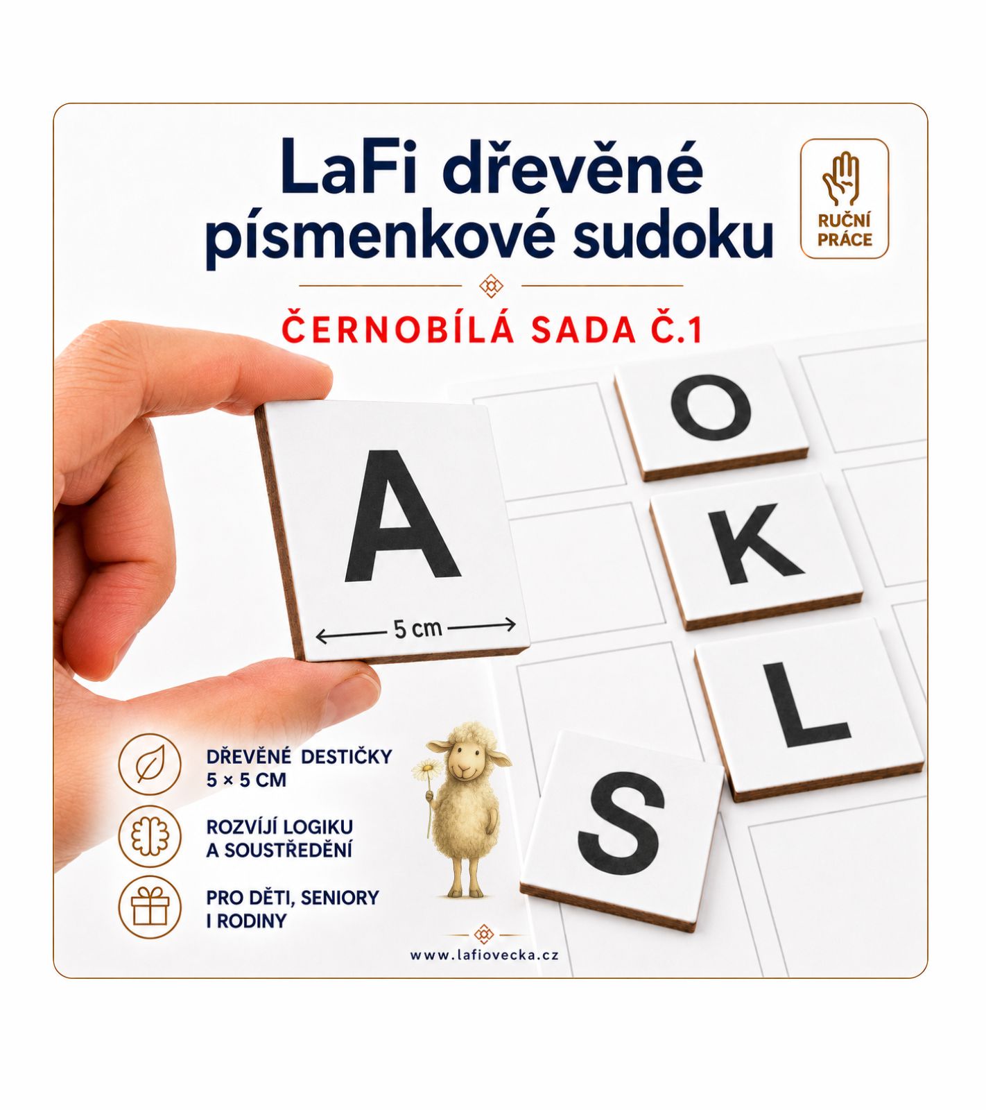 LaFi dřevěné sudoku Černobílá sada č.1 – Chci darovat