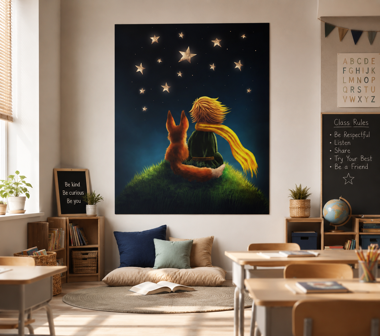 LaFi dětská samolepicí tapeta LaFiTex – Malý princ, hvězdy a liška, 100x75 cm