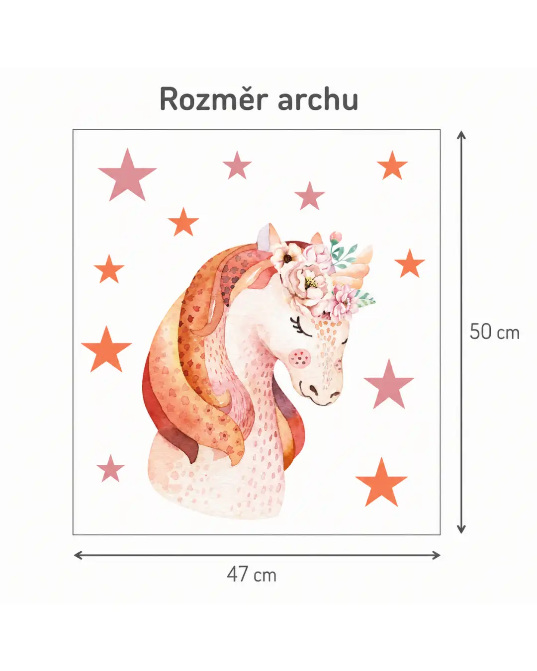 Textilní samolepka na zeď Boho jednorožec s hvězdičkami | LaFiTex (arch 47×50 cm)