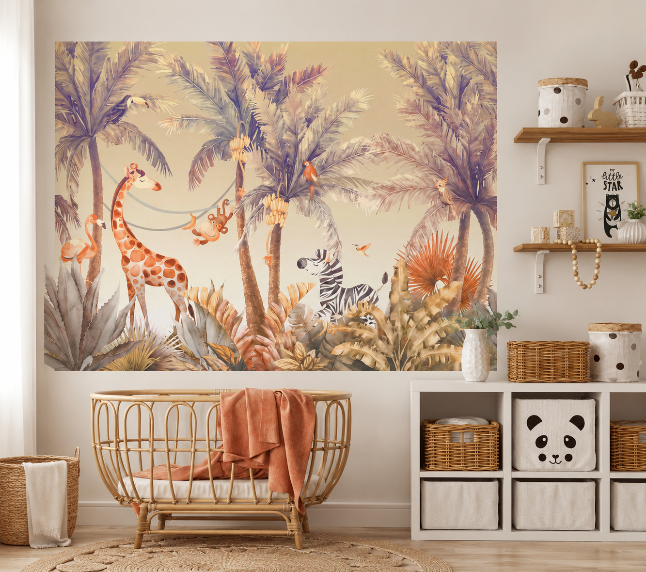 LaFi dětská vliesová tapeta – Tropická džungle se zvířátky, 200x150 cm
