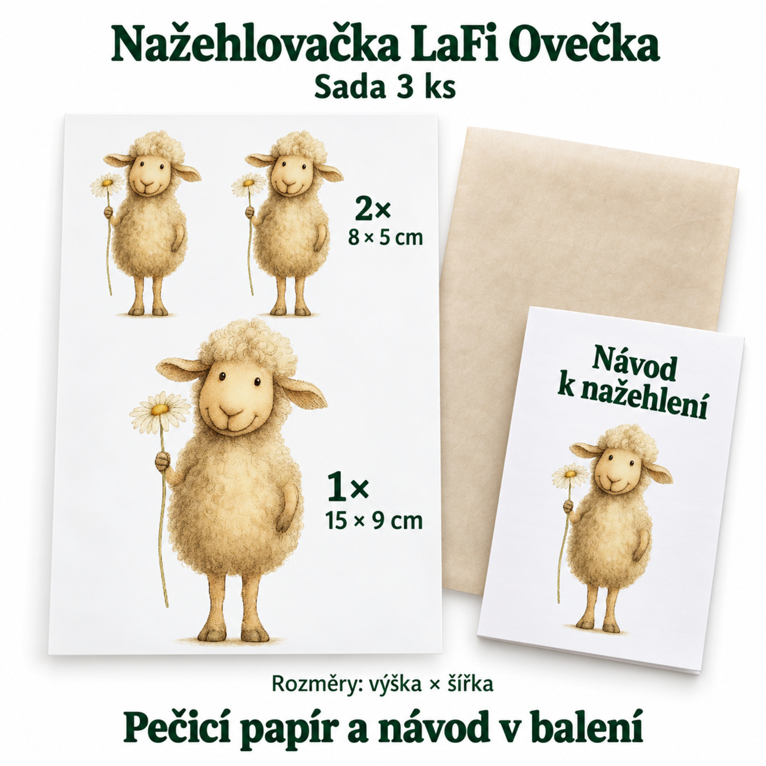 LaFi sada nažehlovaček – LaFi Ovečka s kopretinou, 3 ks