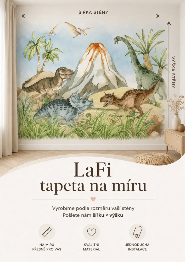 LaFi tapeta na míru – Dinosauři u sopky (akvarel) | pravěk a pterosauři