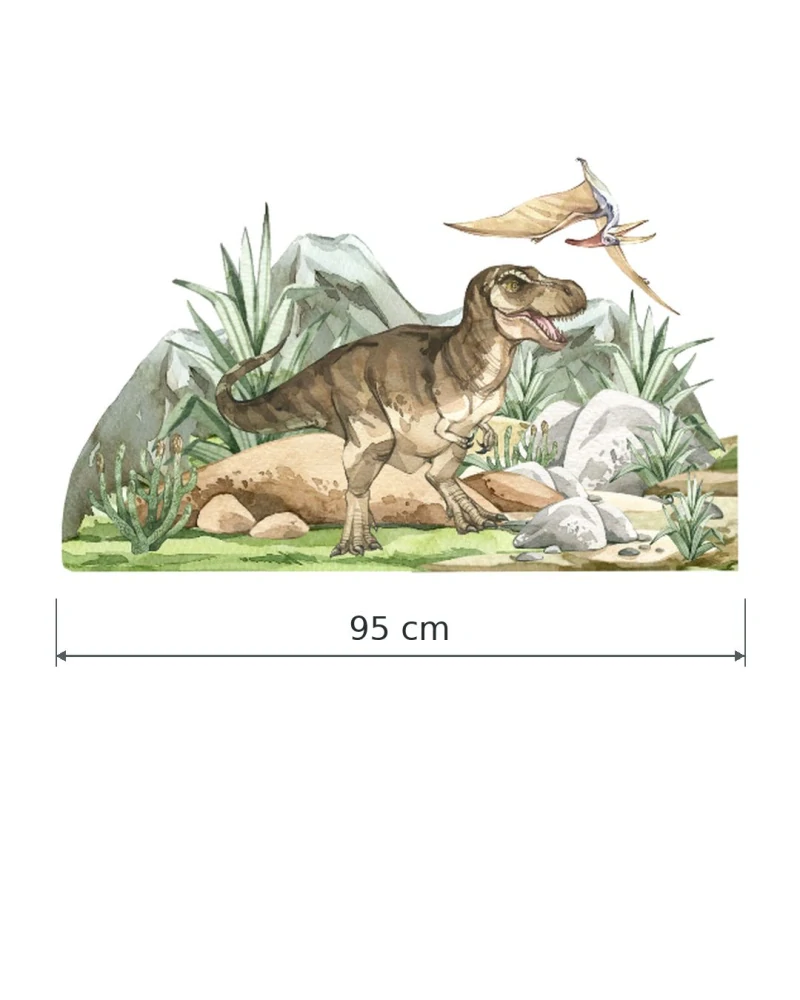 Textilní samolepka na zeď – Dinosauři a pravěká krajina | LaFiTex