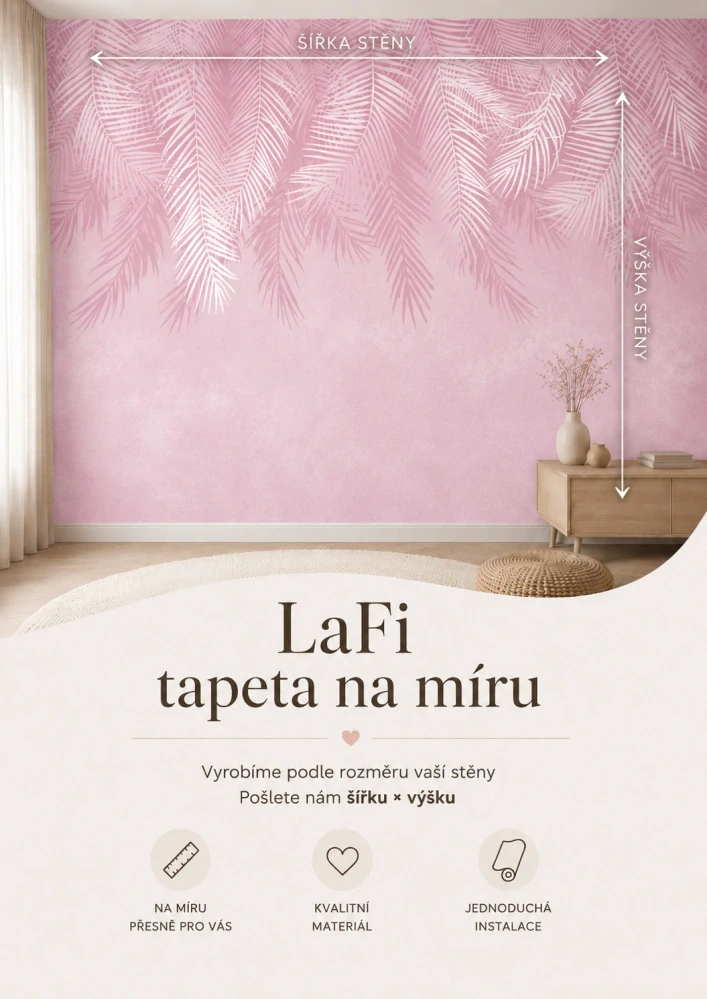 LaFi tapeta na míru – Tropické listy v růžové barvě