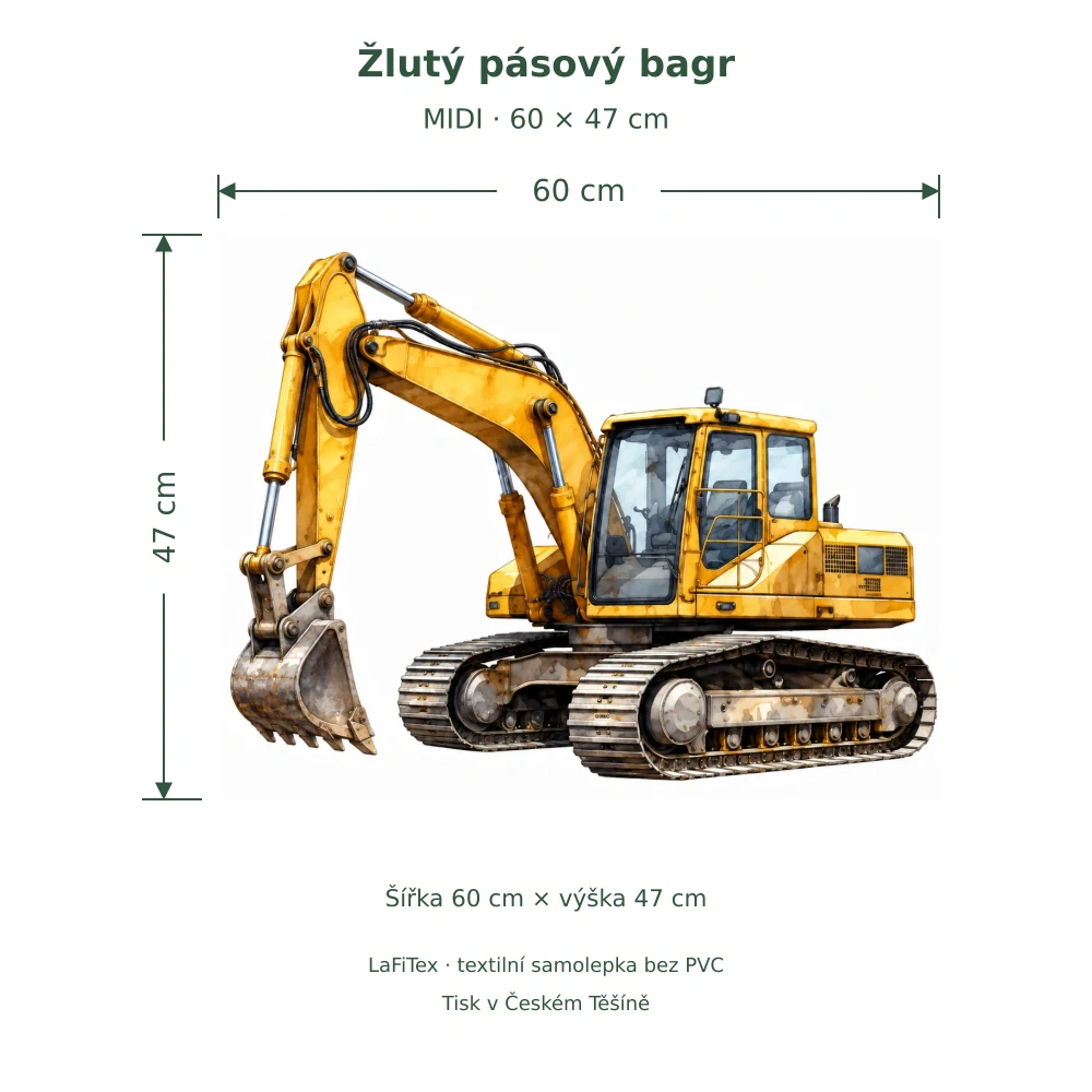 Samolepka žlutého bagru MIDI – šířka 60 cm a výška 47 cm