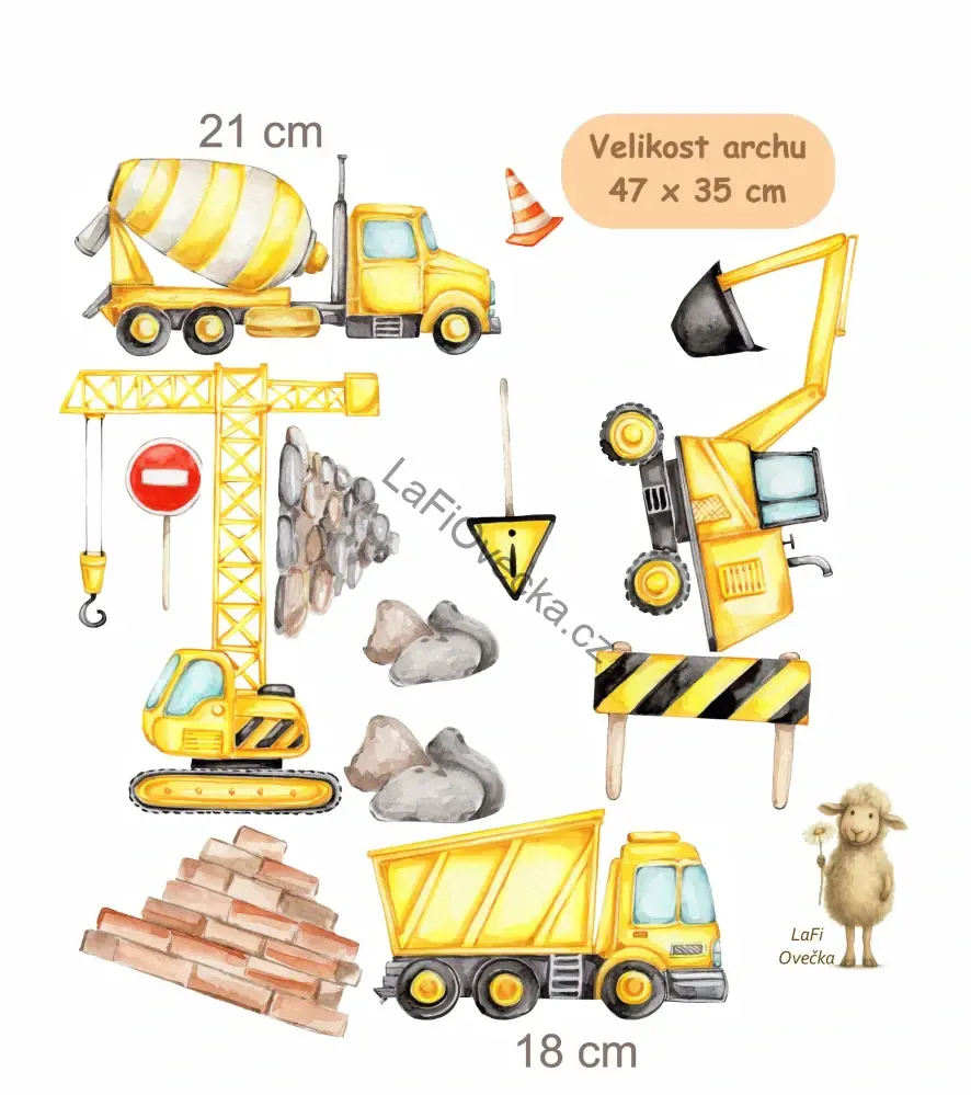 LaFi samolepky na zeď – Stavební stroje (textilní, přemístitelné) | Česká výroba