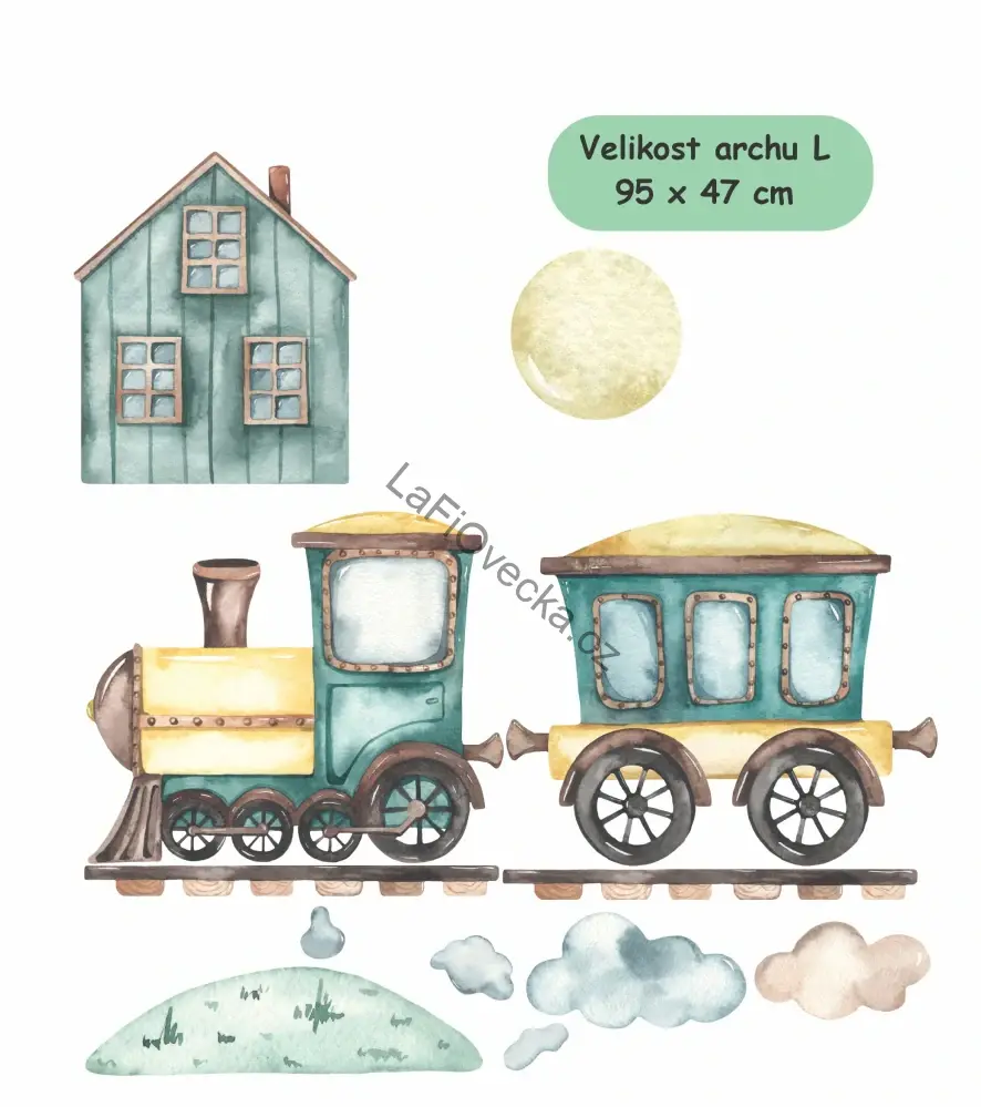 LaFi Ovečka samolepka na zeď – Vláček s domečkem (arch 95 × 45 cm)