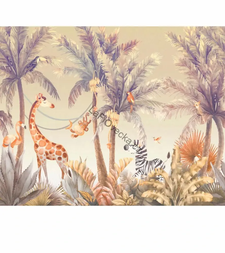 LaFi tapeta na míru – Tropická džungle se zvířátky (akvarel)