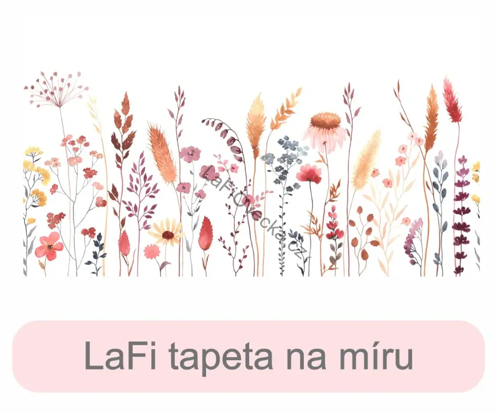 LaFi tapeta na míru – Luční kvítí (opakující se akvarelový pás)