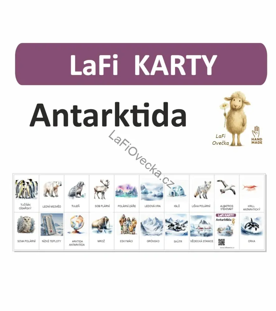 LaFi karty – Antarktida (20 ks) | Omyvatelné kartičky 10×15 cm | Česká výroba