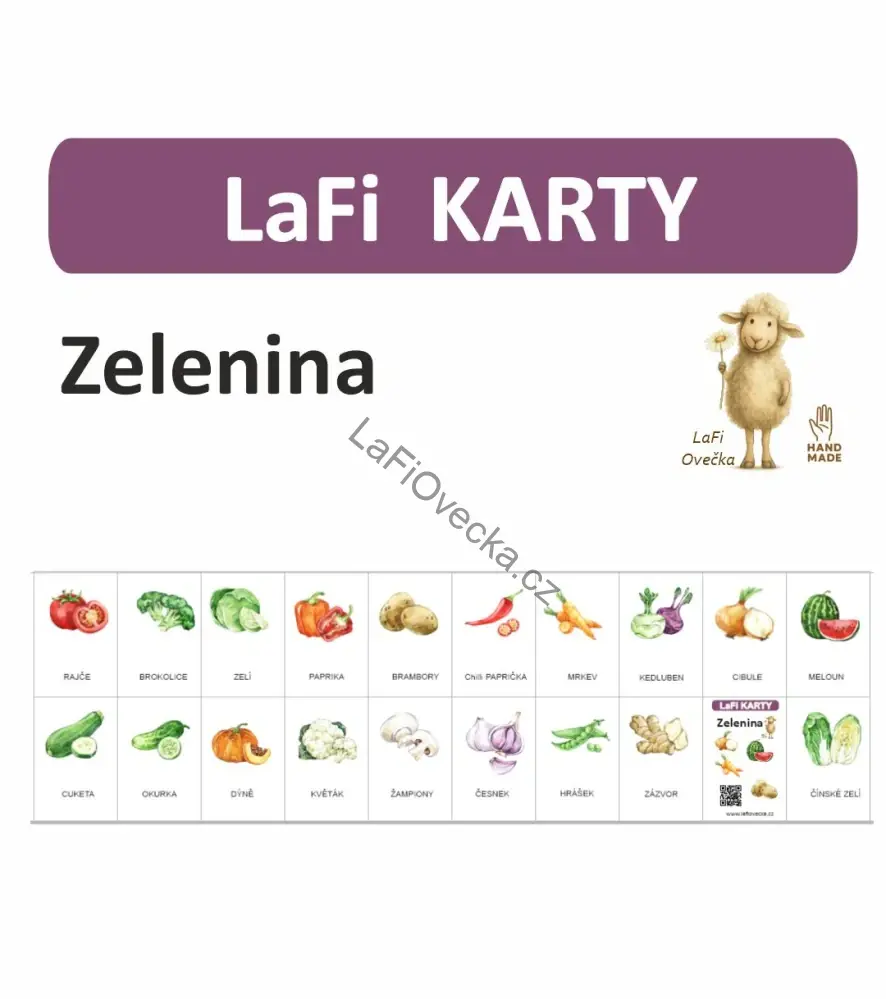 LaFi karty – Zelenina (20 ks) | Omyvatelné kartičky 10×15 cm | Česká výroba