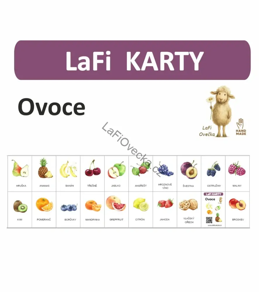 LaFi karty – Ovoce (20 ks) | Omyvatelné kartičky 10×15 cm | Česká výroba