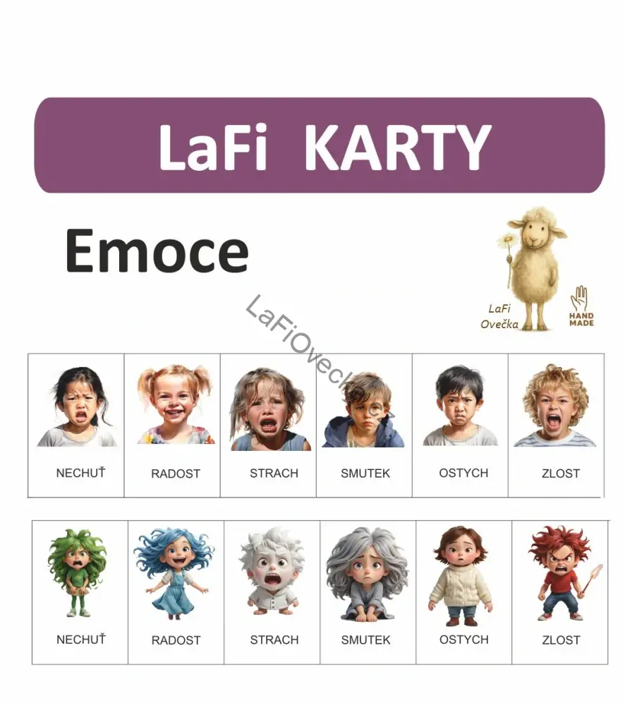 LaFi karty – Emoce (10 ks) | Omyvatelné kartičky 10×15 cm | Česká výroba