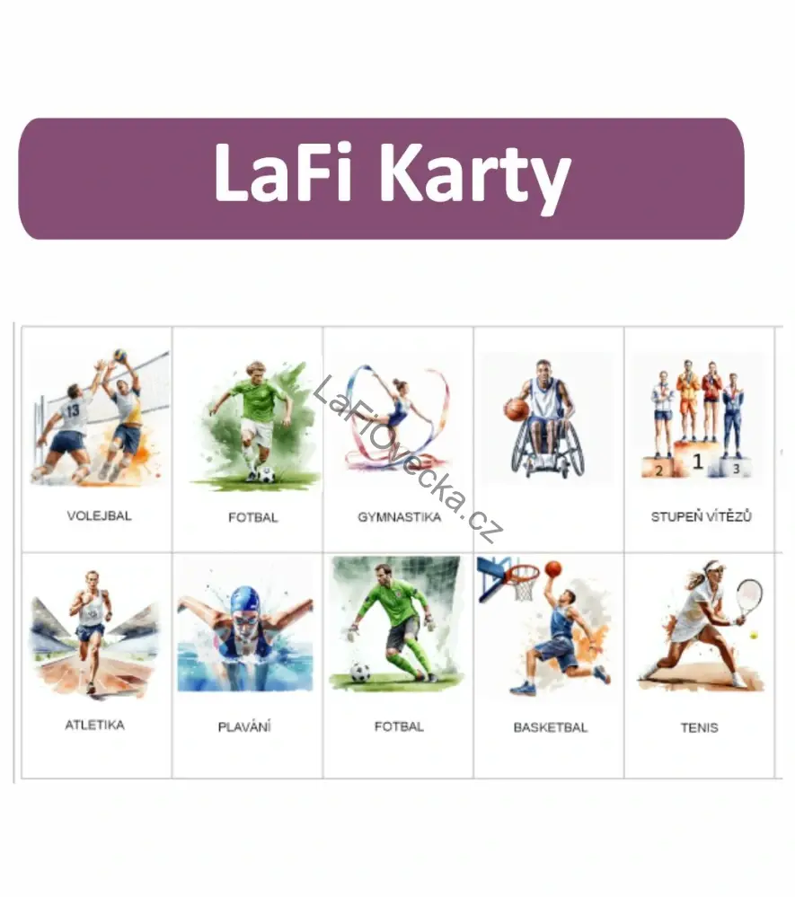 LaFi karty – Letní sporty (20 ks) | Omyvatelné kartičky 10×15 cm | Česká výroba