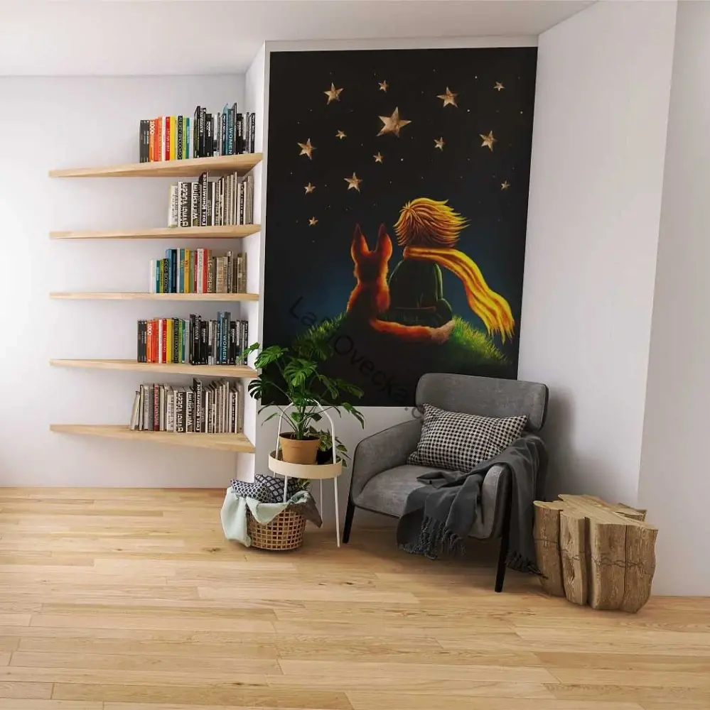 LaFi Ovečka samolepka na zeď – Malý princ a liška pod hvězdami | velkoplošná dekorace na míru