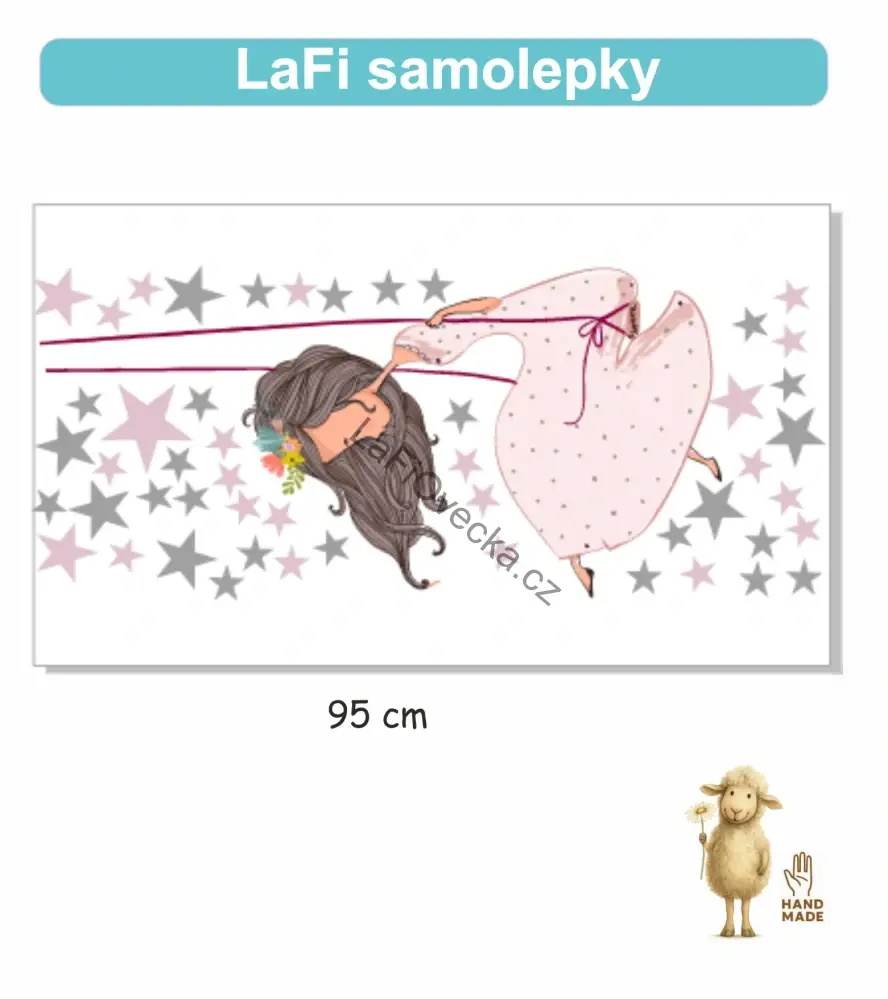 LaFi samolepka na zeď – Dívka na houpačce + mix hvězdiček (arch 95 × 40 cm)