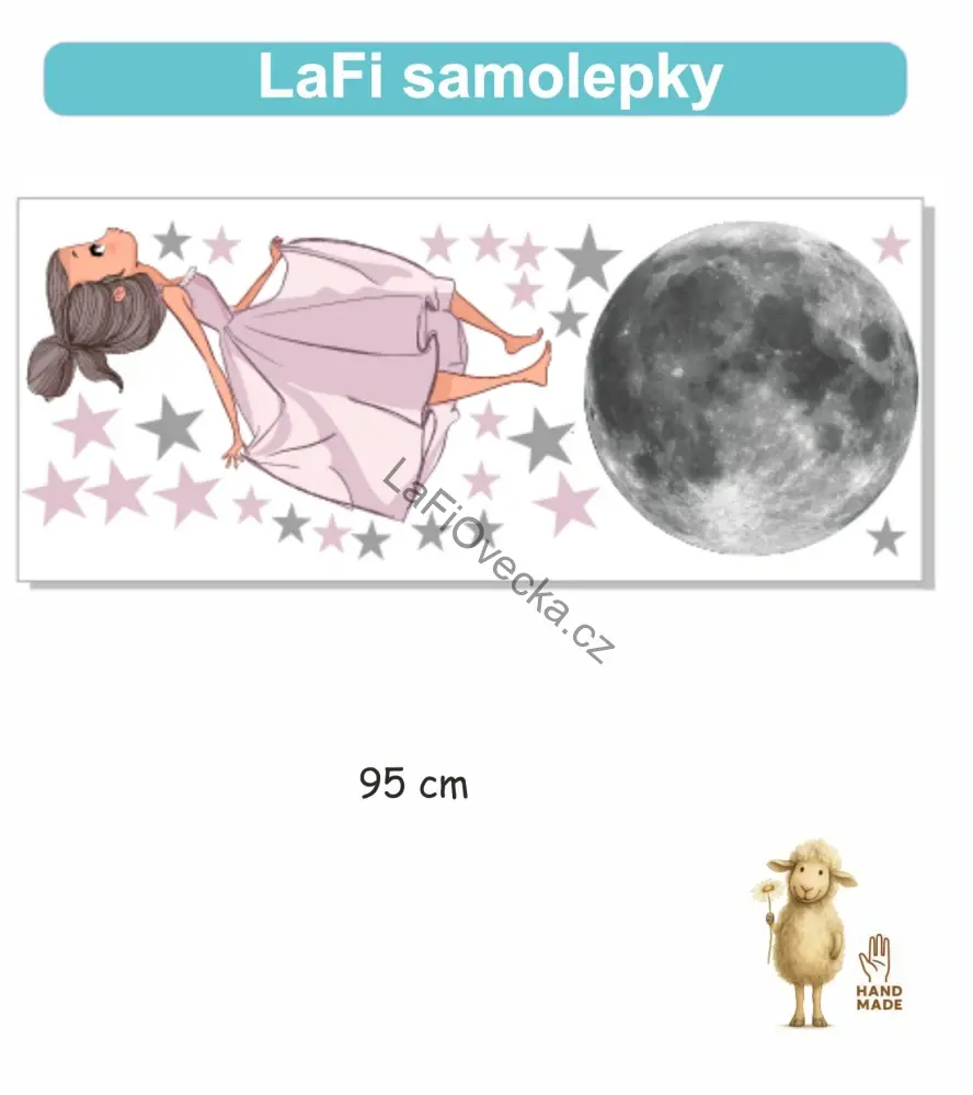 LaFi samolepka na zeď – Dívka a měsíc | sada s hvězdičkami | MINI / MIDI / MAXI / na míru