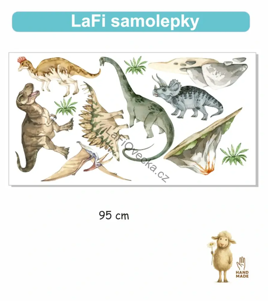 LaFi samolepka na zeď – Dinosauři (sada) | T-rex, Triceratops, Stegosaurus + doplňky
