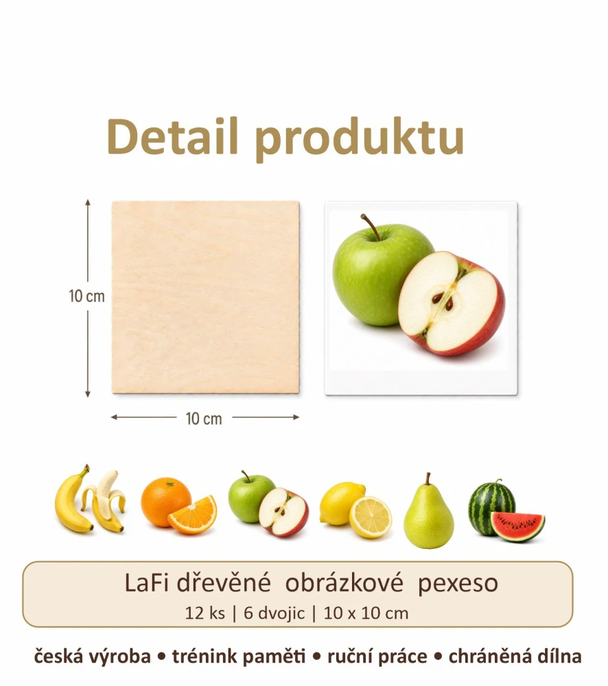 LaFi dřevěné obrázkové pexeso – Ovoce I.