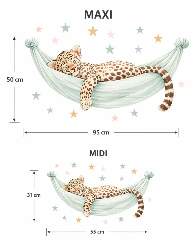 LaFi textilní samolepka na zeď – Spící leopard v houpací síti