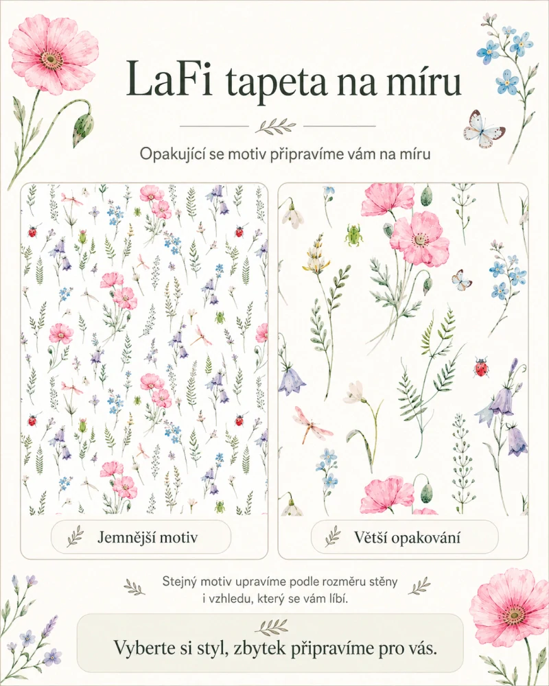 LaFi tapeta na míru – Luční kvítí | dětská květinová tapeta do dívčího pokoje