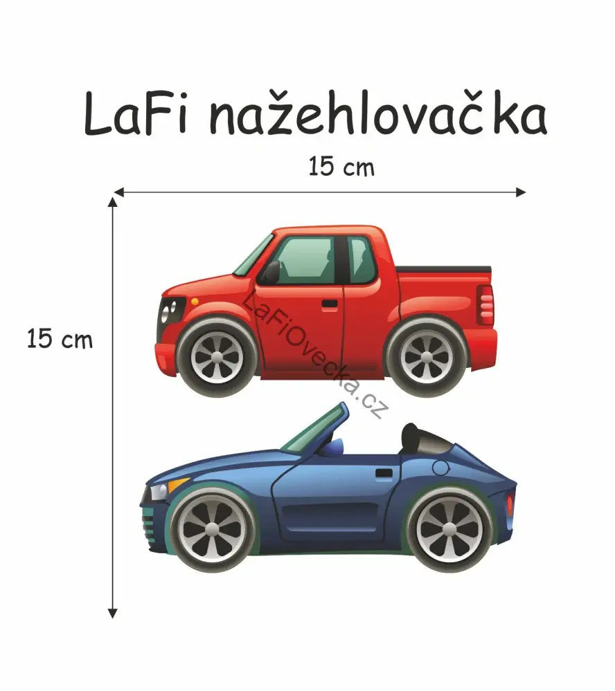LaFi nažehlovačka Auta – červený pickup a modrý kabriolet 15 × 15 cm – 2 ks
