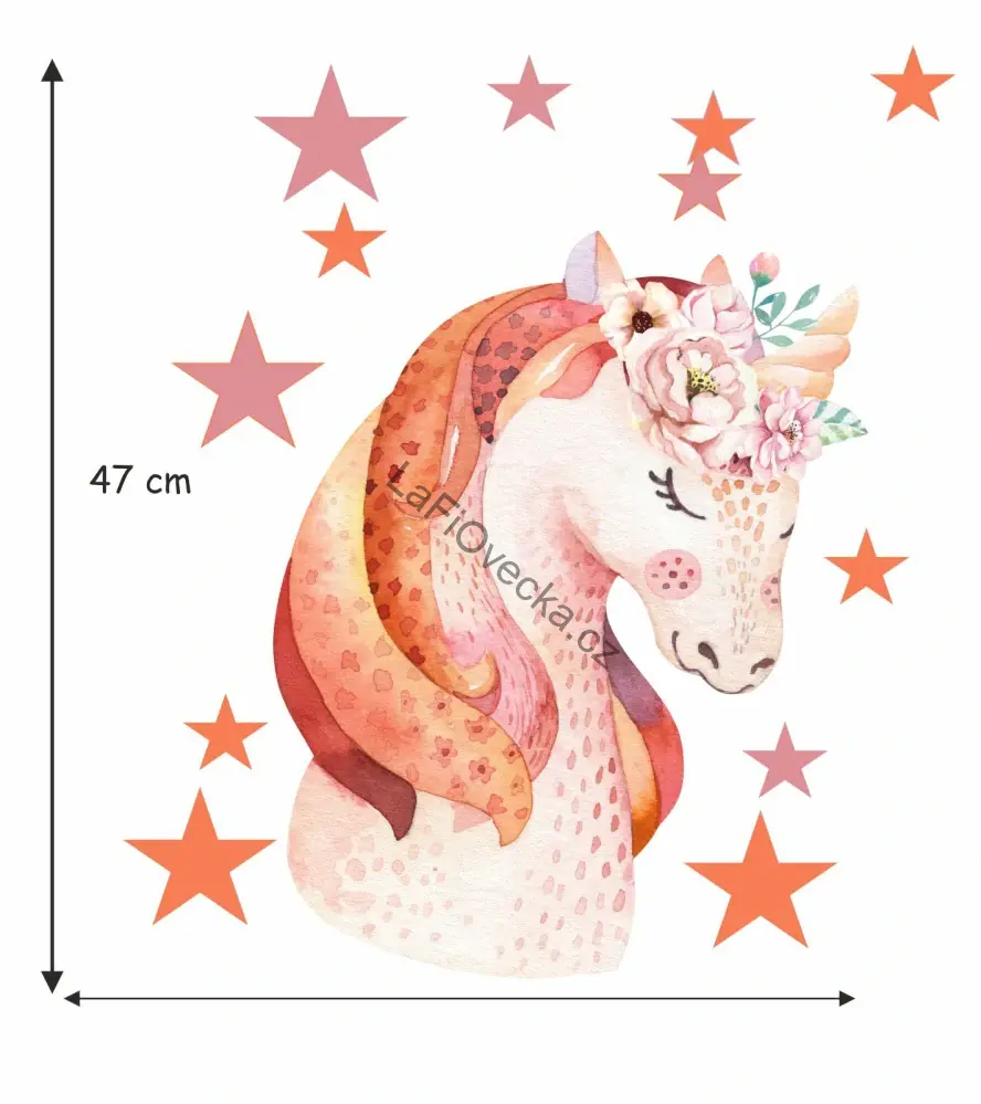 LaFi samolepka na zeď do dětského pokoje – Jednorožec s hvězdičkami 47 cm