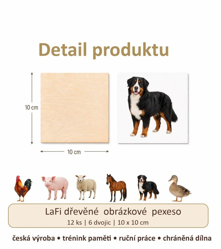LaFi dřevěné obrázkové pexeso – Domácí zvířata II.