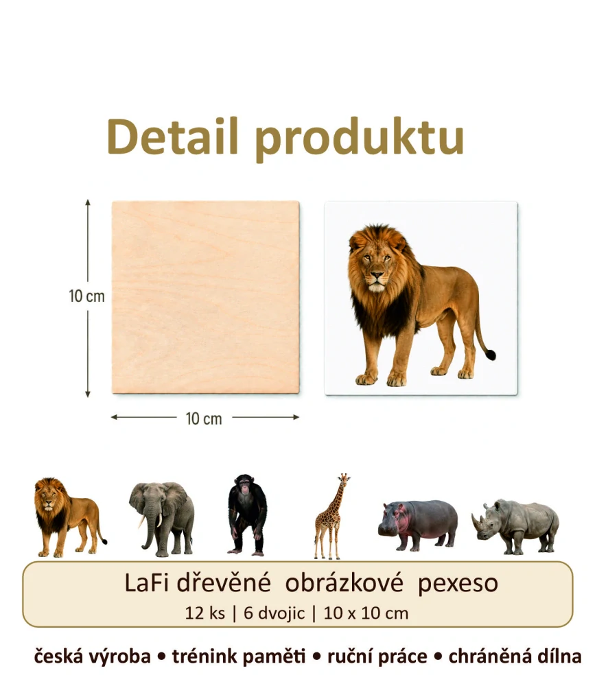 LaFi dřevěné obrázkové pexeso – Exotická zvířata II.
