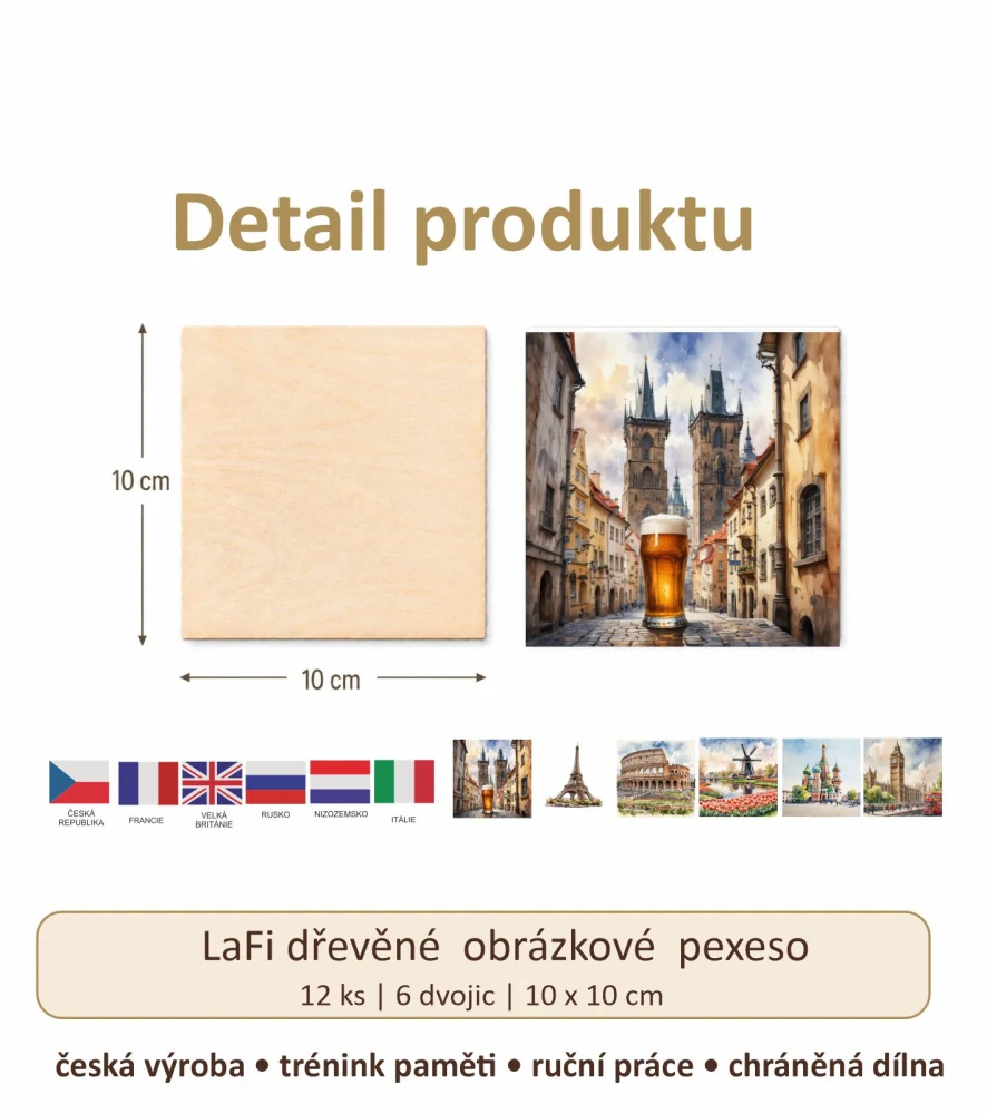 LaFi dřevěné obrázkové pexeso – Země Evropy I.