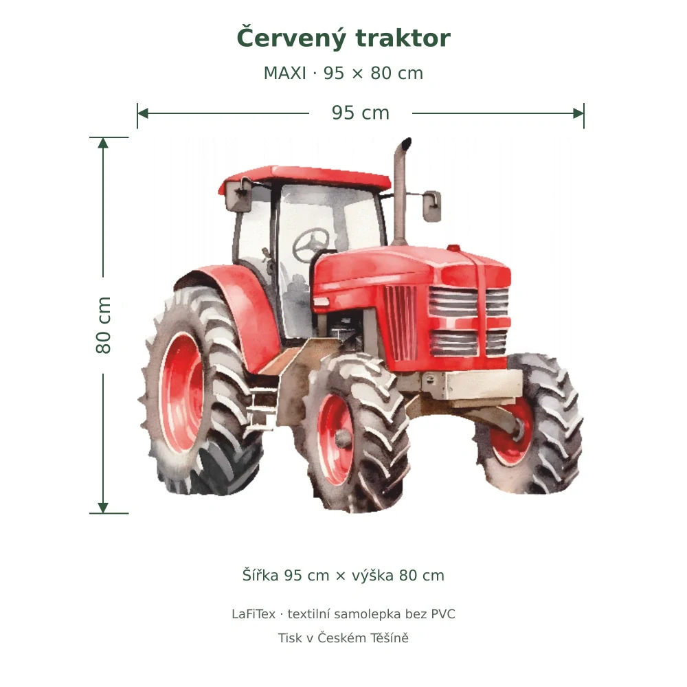 Samolepka červeného traktoru MAXI – šířka 95 cm a výška 80 cm