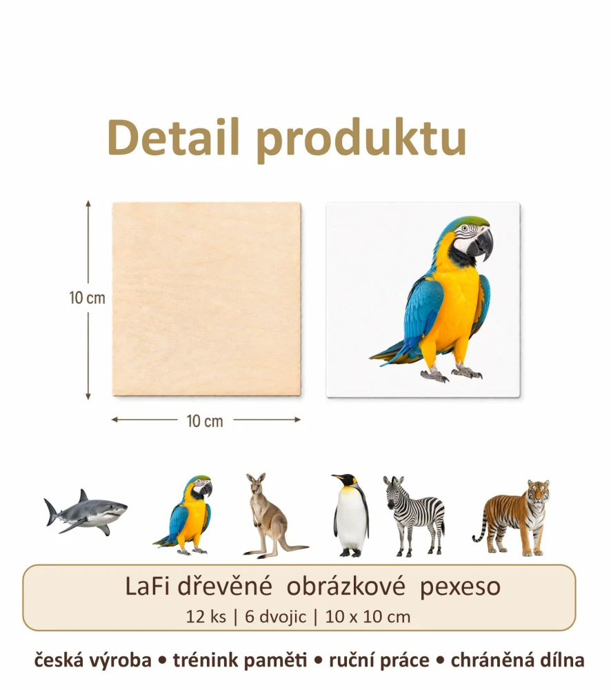 LaFi dřevěné obrázkové pexeso – Exotická zvířata I.