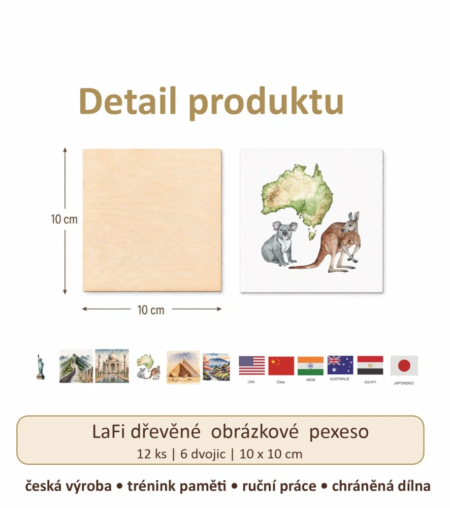LaFi dřevěné obrázkové pexeso – Země světa I.