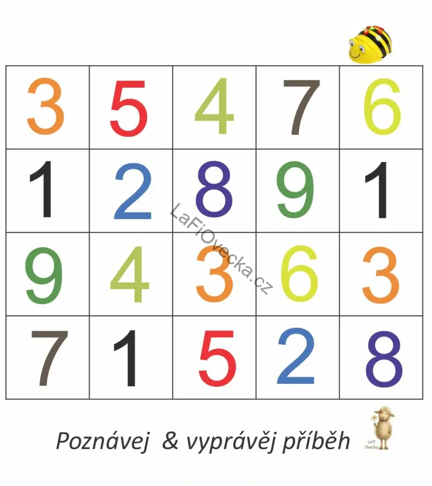 LaFi BeeBot podložka – Barevná čísla | Robotika pro MŠ a 1. třídu | Programování Bee-Bot | Česká výroba