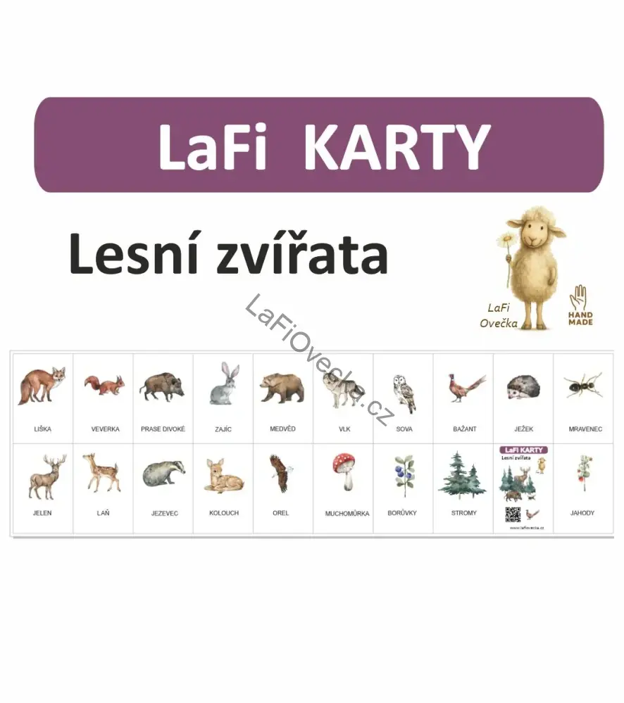 LaFi karty – Lesní zvířata (20 ks) | Omyvatelné kartičky 10×15 cm | Česká výroba
