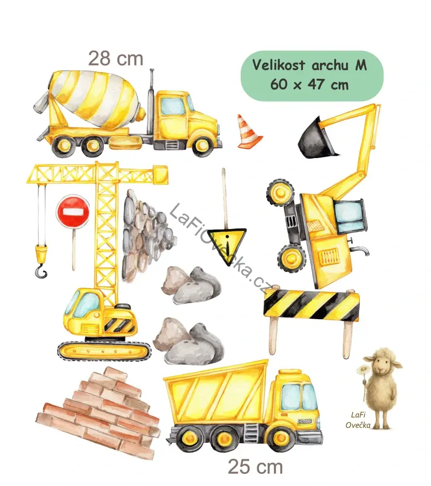 LaFi samolepky na zeď – Stavební stroje (textilní, přemístitelné) | Česká výroba
