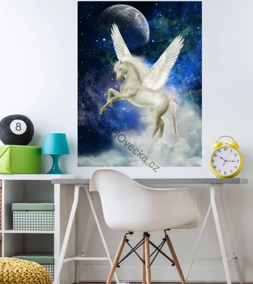 LaFi tapeta na míru – Noční jednorožec s křídly (pegas) a měsíc