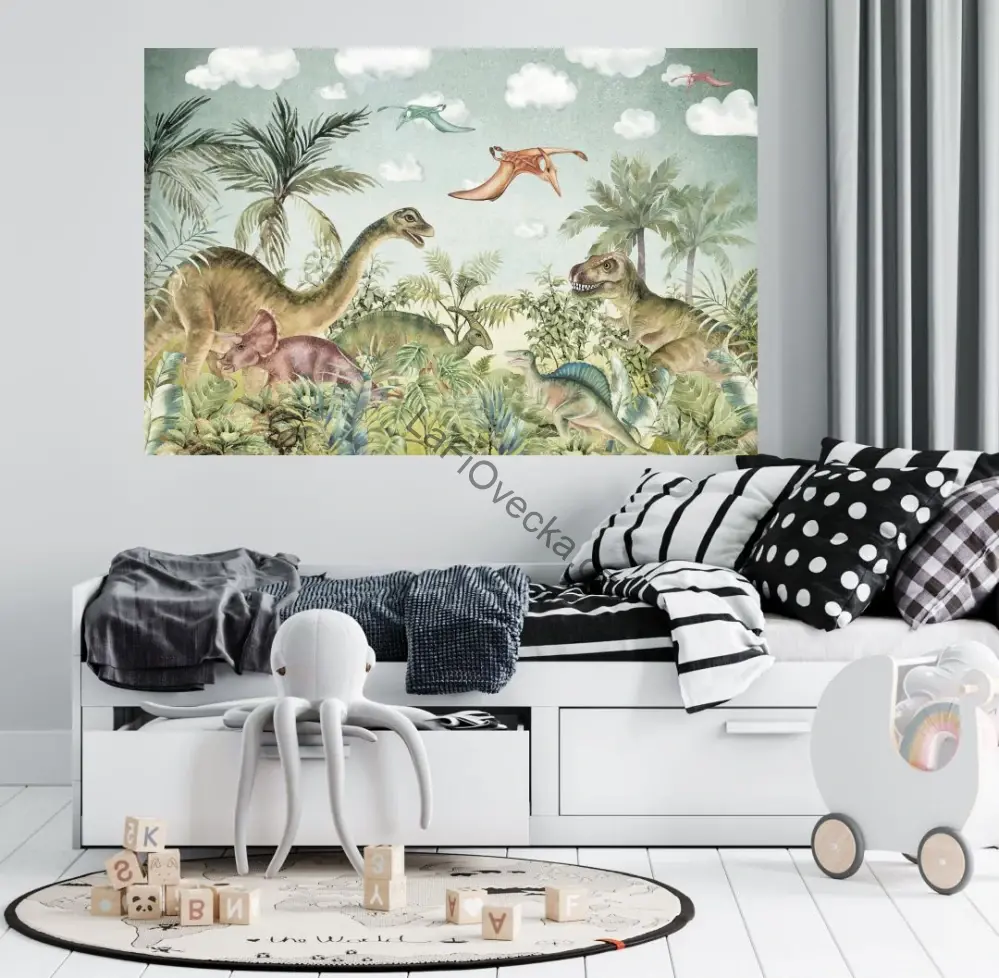 LaFi tapeta na míru – Dinosauří džungle (akvarel) | dinosauři a pterosauři