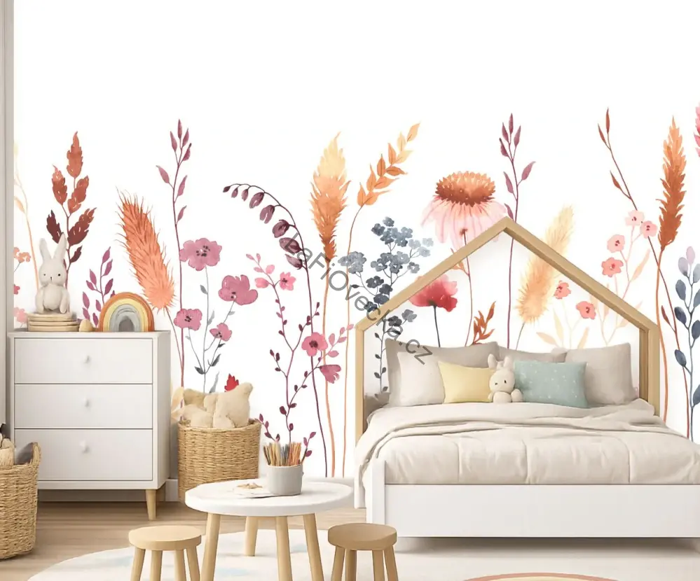 LaFi tapeta na míru – Luční kvítí (opakující se akvarelový pás)