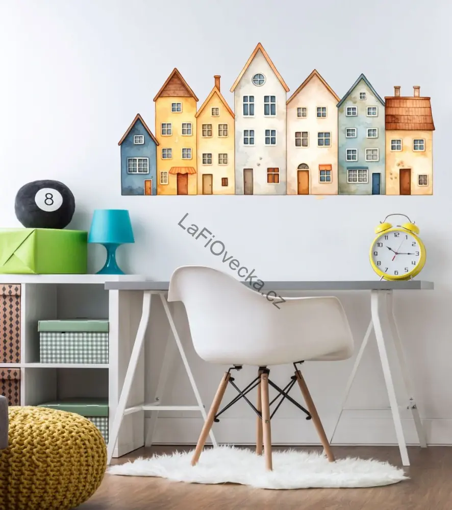 LaFi samolepka na zeď – Sada domečků (pastelové město)