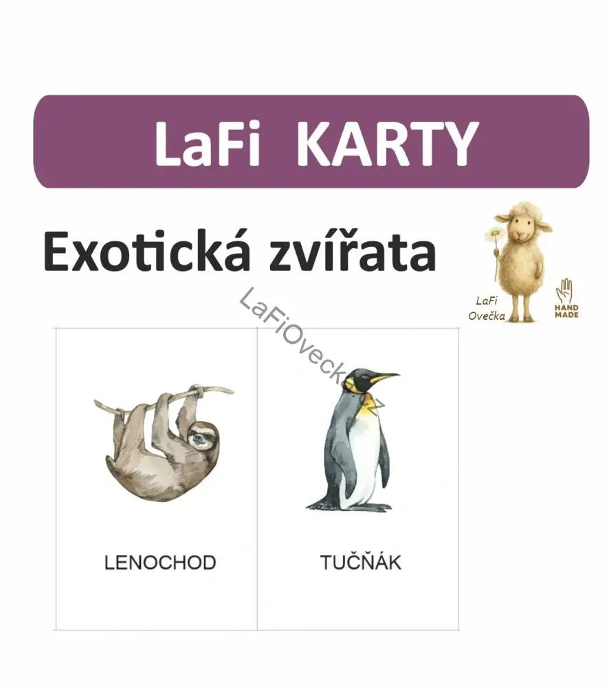 LaFi karty – Exotická zvířata (20 ks) | Omyvatelné kartičky 10×15 cm | Česká výroba