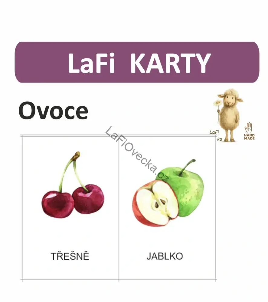 LaFi karty – Ovoce (20 ks) | Omyvatelné kartičky 10×15 cm | Česká výroba